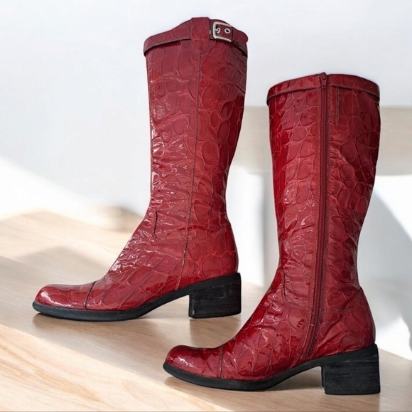 Ecco Shoes - Ecco Burgundy Croc-Embossed Heeled Boots
